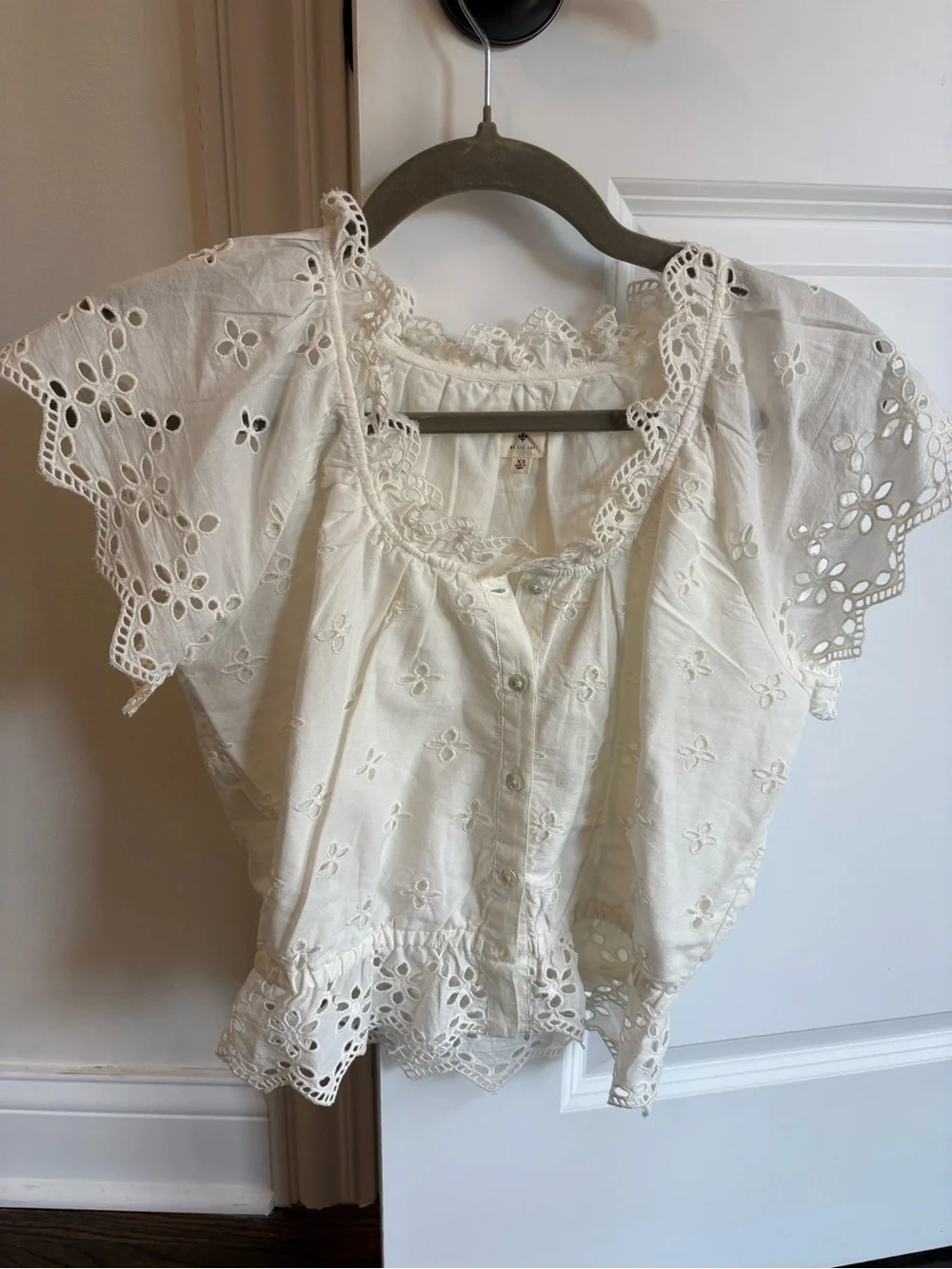 Marea White Eyelet Lace Ruffle Blouse - Feminine Summer Top - Picture 5 of 5